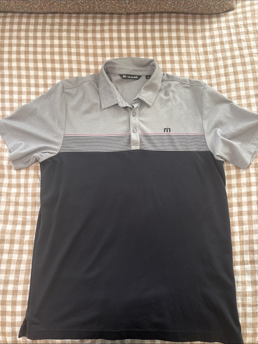 Travis Mathew Two-Tone Gray and Black Polo with Stripe Accent